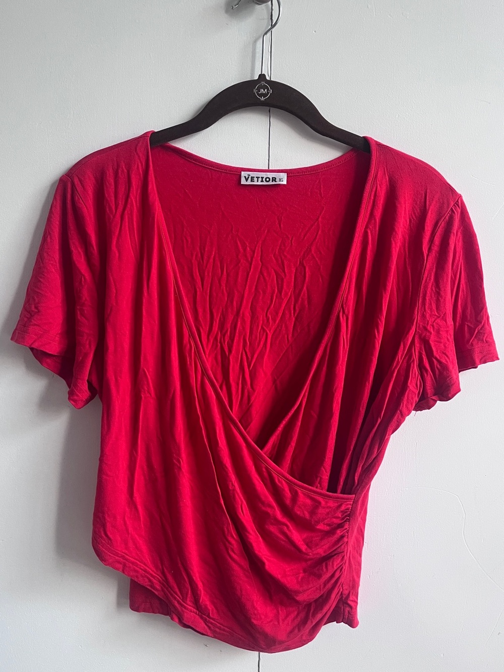 Red Short-Sleeve Wrap-Front Top